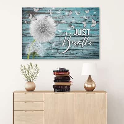 Christian Just Breathe Canvas Wall Art Dandelion Butterfly