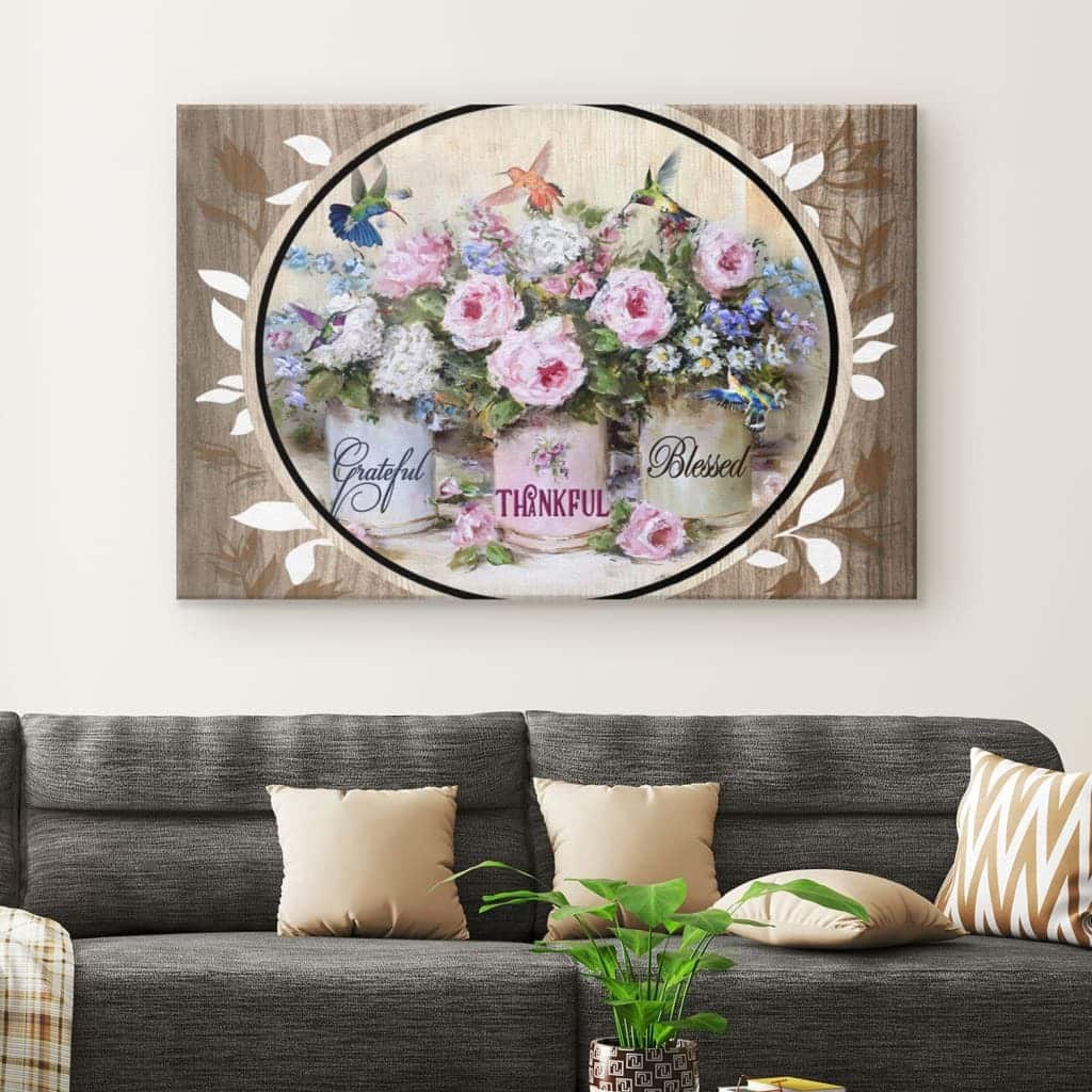 Christian Canvas Wall Art Grateful Thankful Blessed Hummingbird Flowers Christian Canvas Wall Art Grateful Thankful Blessed Hummingbird Flowers