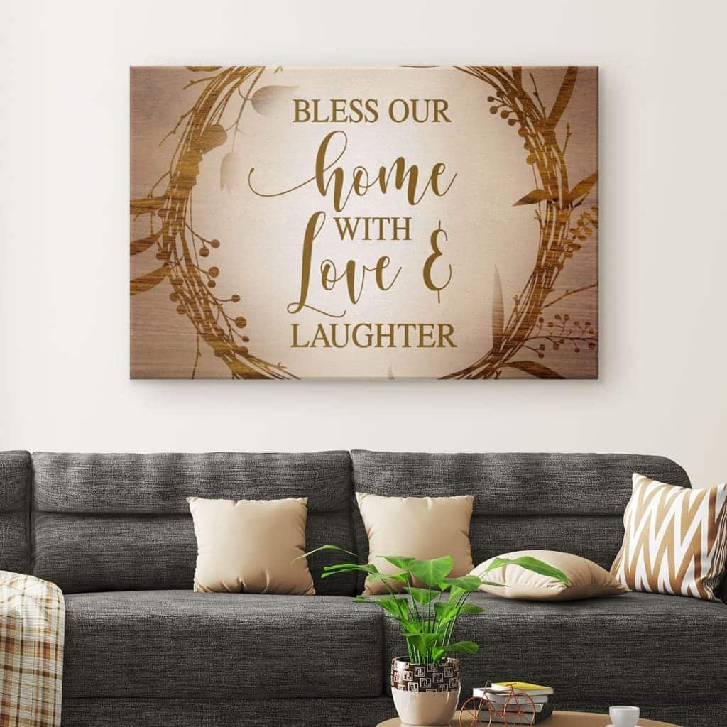 Christian Canvas Wall Art Bless Our Home With Love And Laughter Christian Canvas Wall Art Bless Our Home With Love And Laughter