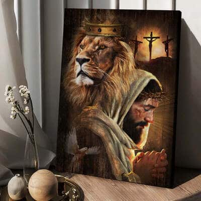 Christian Canvas Print Lion Pray With Jesus Jesus On The Cross
