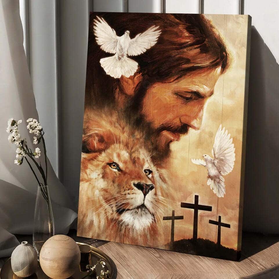 Christian Canvas Print Lion Drawing Dove Christian Canvas Print Lion Drawing Dove