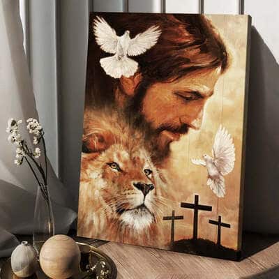 Christian Canvas Print Lion Drawing Dove