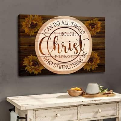 Sunflower Philippians 4:13 I Can Do All Things Through Christ Christian Canvas Wall Art