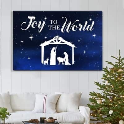 Christian Canvas Wall Art Joy To The World Nativity Scene