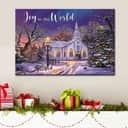 Christian Canvas Wall Art Joy To The World Country Church In Snow Christian Canvas Wall Art Joy To The World Country Church In Snow