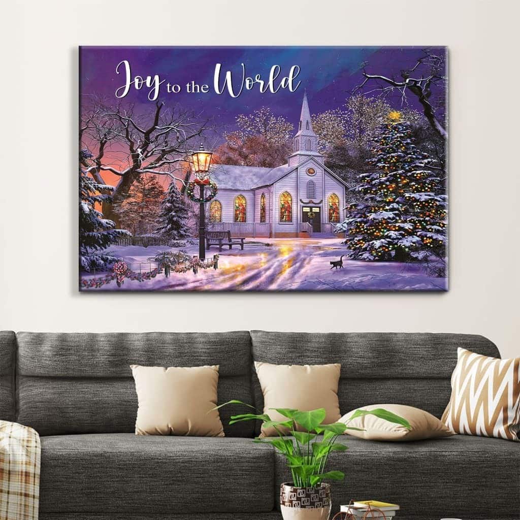 Christian Canvas Wall Art Joy To The World Country Church In Snow Christian Canvas Wall Art Joy To The World Country Church In Snow