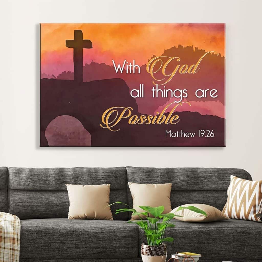 Christian Canvas Wall Art Cross Matthew 19:26 With God All Things Are Possible Christian Canvas Wall Art Cross Matthew 19:26 With God All Things Are Possible