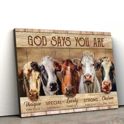 Christian God Says You Are Canvas Wall Art Cow