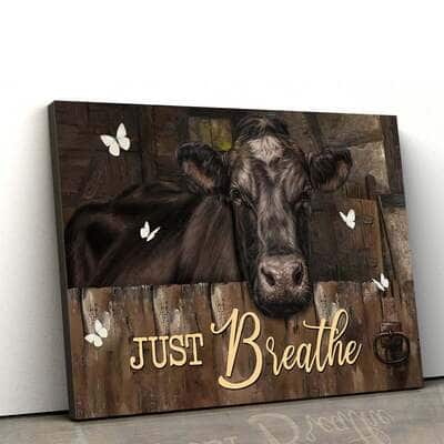 Christian Just Breathe Canvas Wall Art Cow