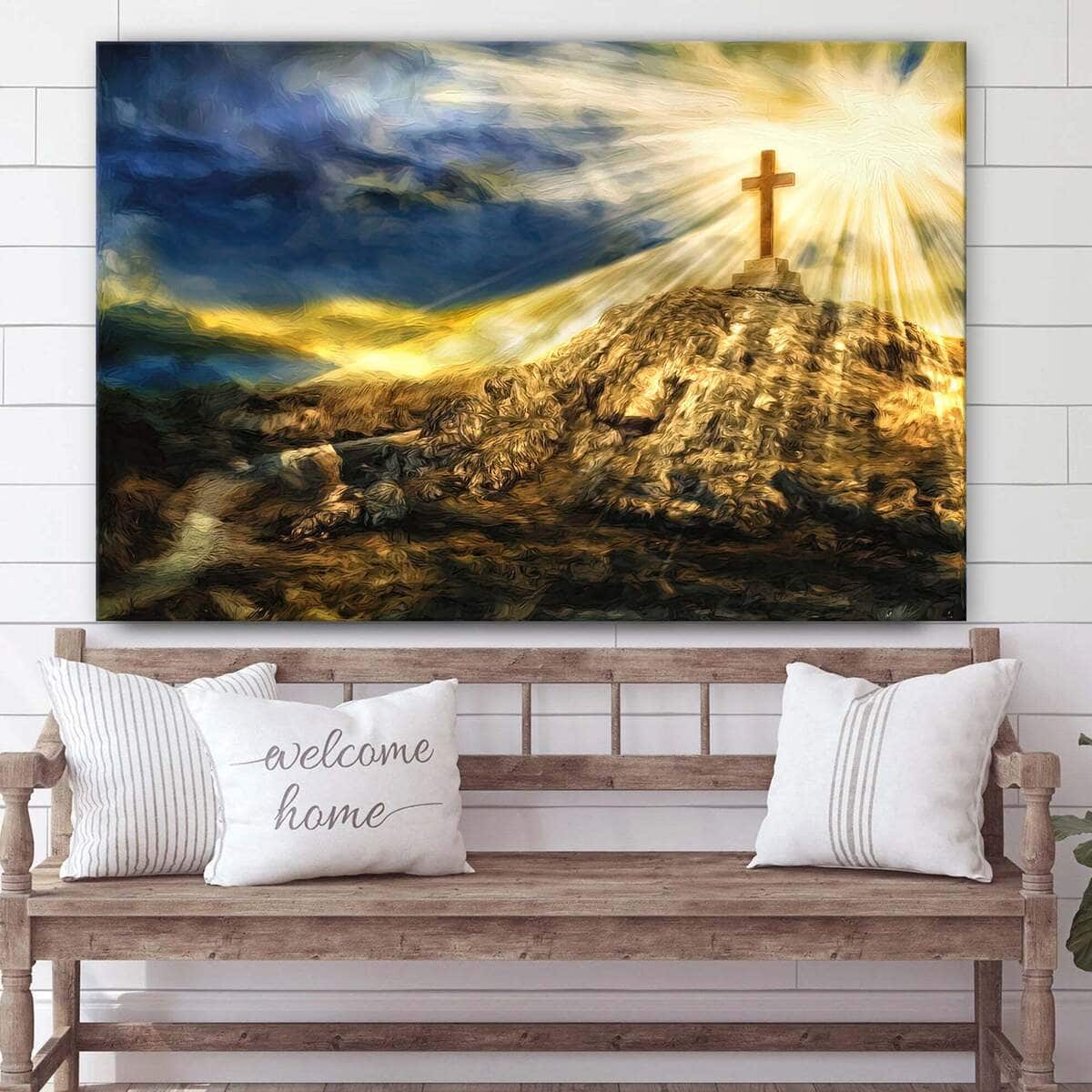 Christian Canvas Wall Art Golden Cross On The Hill Religious Christian Canvas Wall Art Golden Cross On The Hill Religious