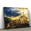 Christian Canvas Wall Art Golden Cross On The Hill Religious