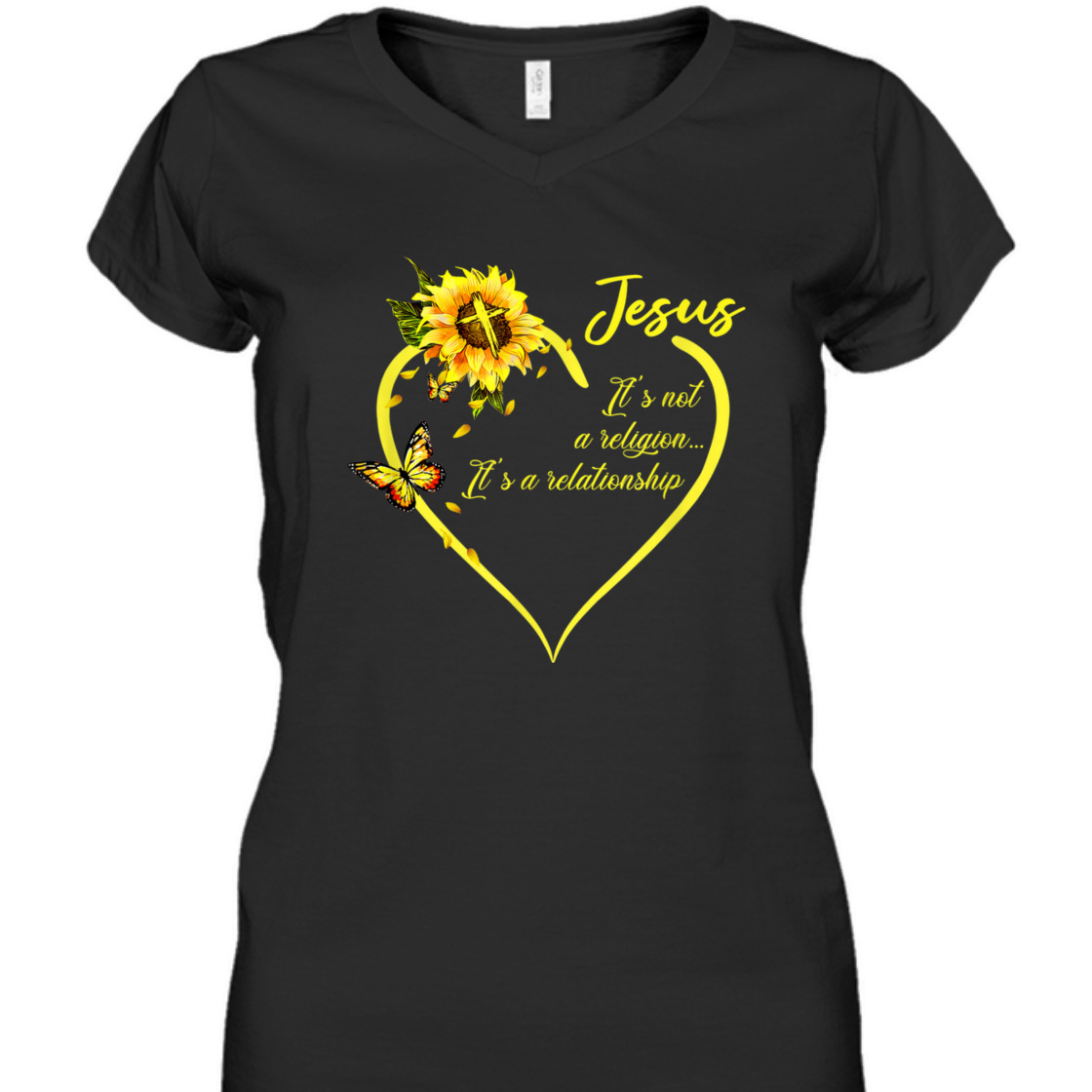 Jesus It's Not A Religion It's A Relationship T-Shirt With Sunflower