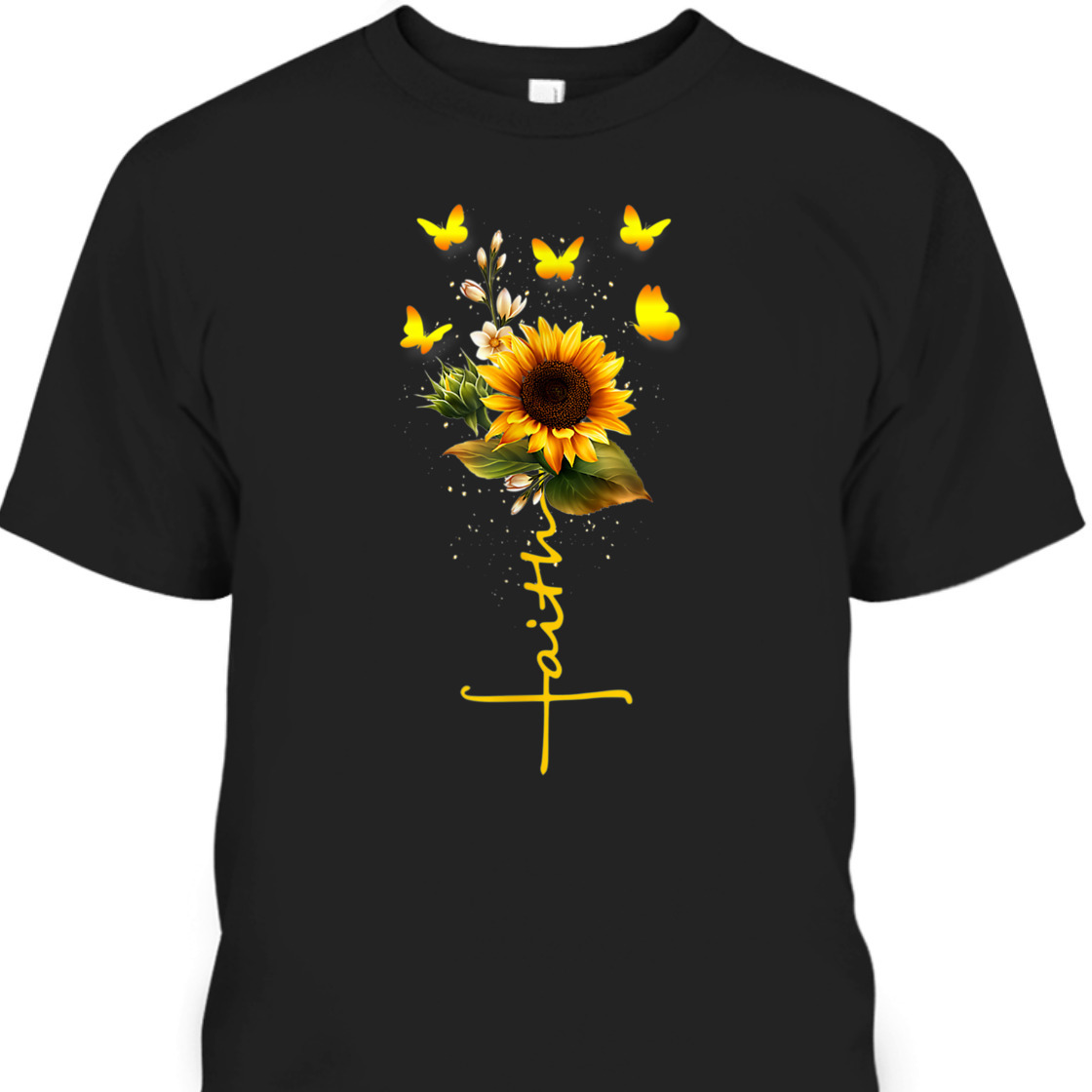 Vintage Faith Cross With Sunflower And Butterflies T-Shirt Vintage Faith Cross With Sunflower And Butterflies T-Shirt