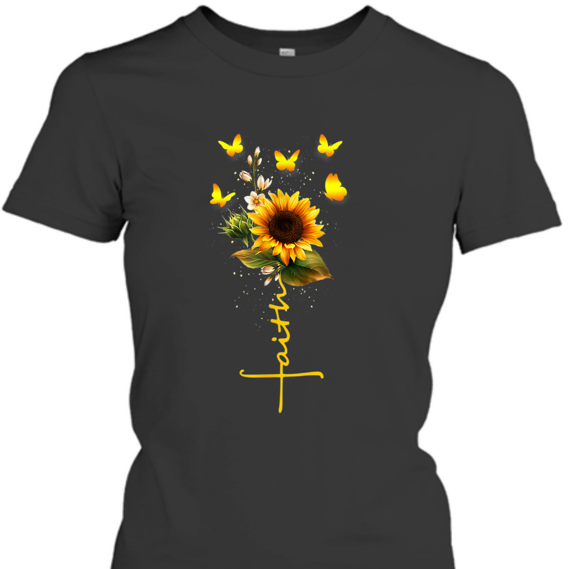 Vintage Faith Cross With Sunflower And Butterflies T-Shirt Vintage Faith Cross With Sunflower And Butterflies T-Shirt