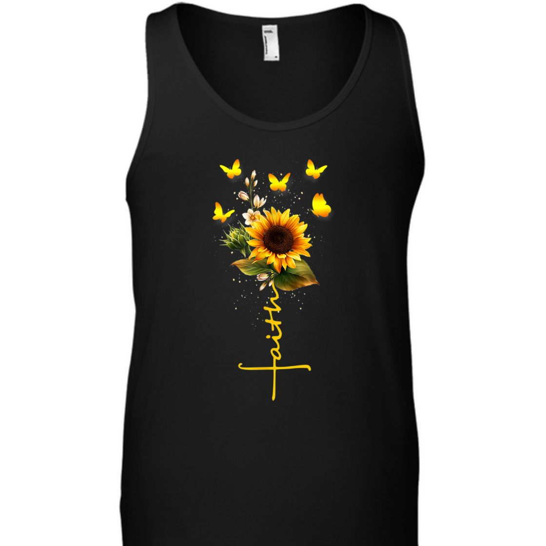 Vintage Faith Cross With Sunflower And Butterflies T-Shirt