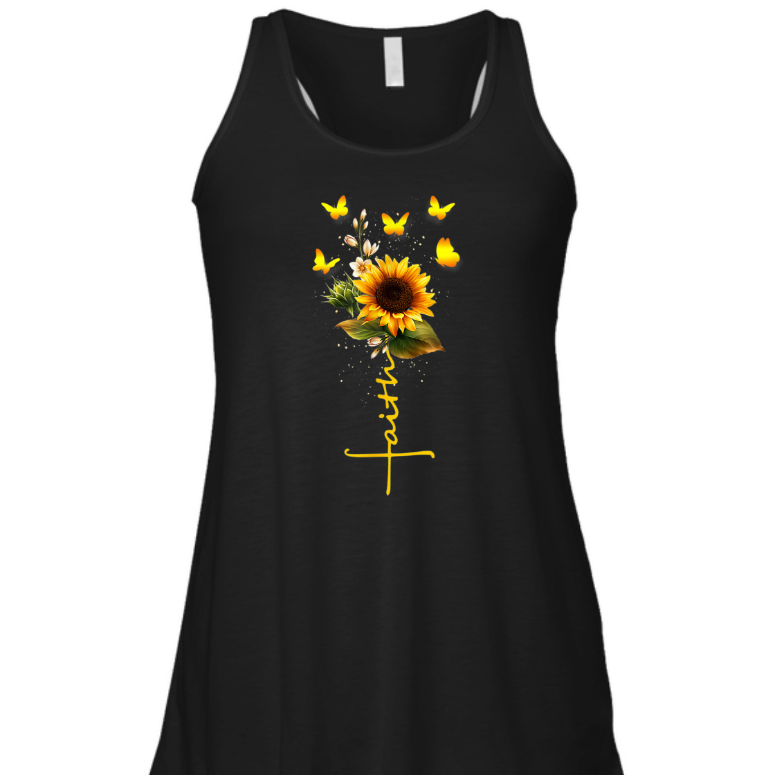 Vintage Faith Cross With Sunflower And Butterflies T-Shirt