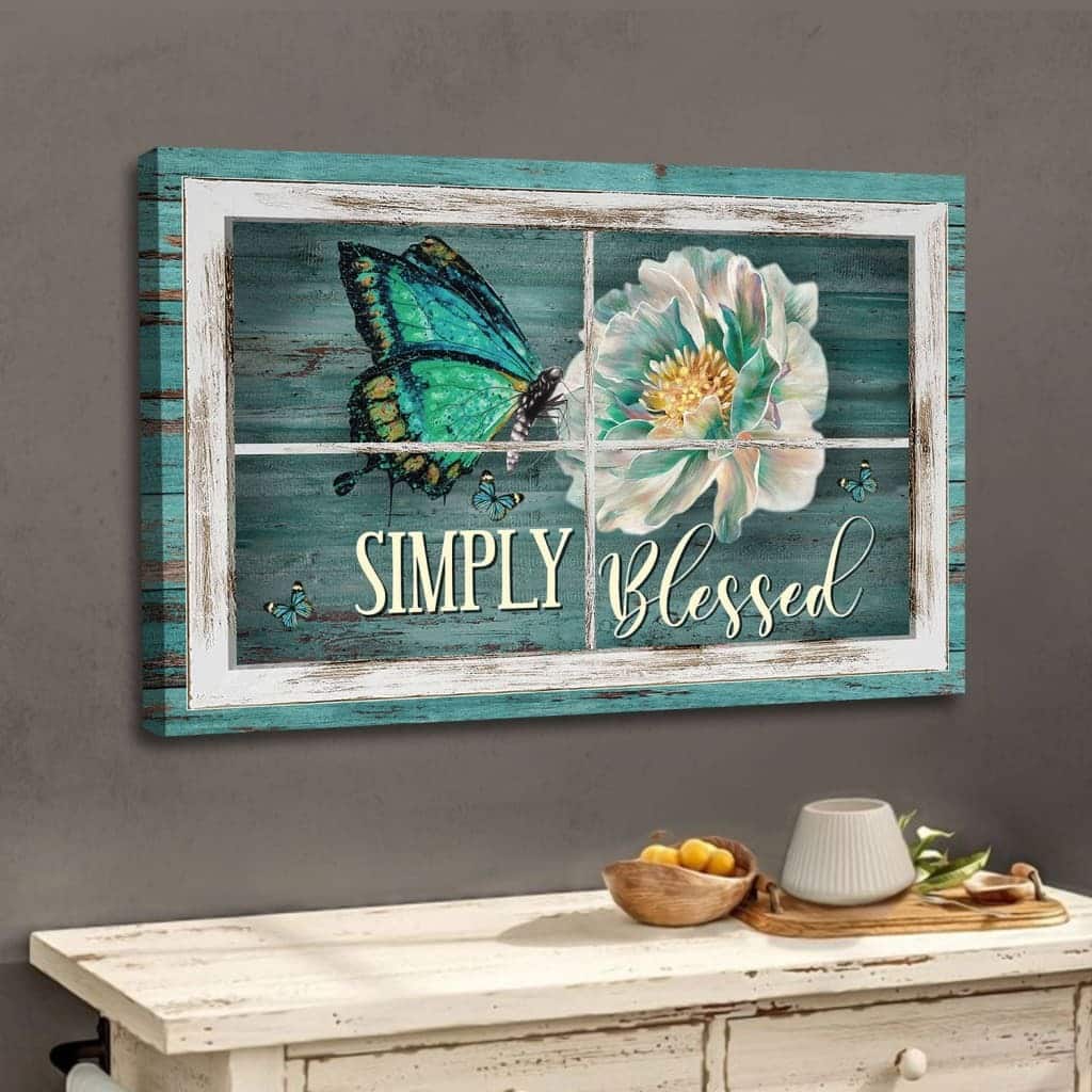 Christian Simply Blessed Canvas Wall Art Butterfly Camellia Christian Simply Blessed Canvas Wall Art Butterfly Camellia