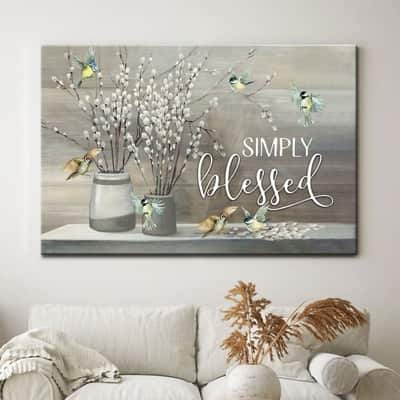 Christian Simply Blessed Canvas Wall Art Cotton Flower
