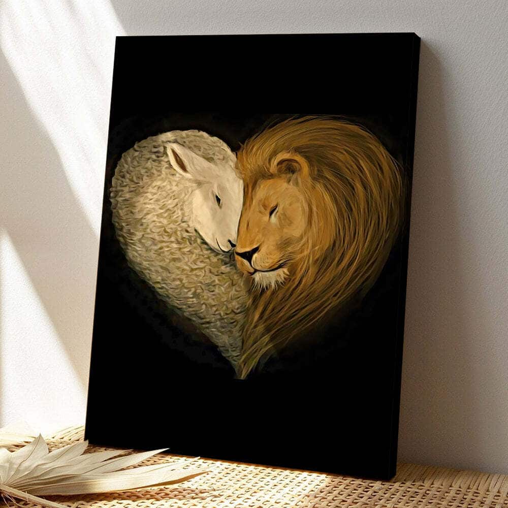Christian Lion And Lamb Heart Canvas Print Christian Lion And Lamb Heart Canvas Print