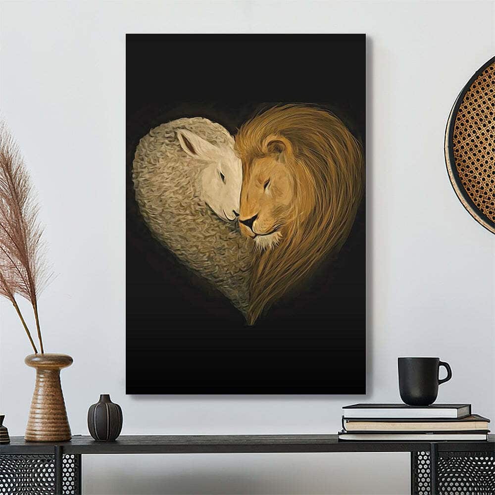 Christian Lion And Lamb Heart Canvas Print Christian Lion And Lamb Heart Canvas Print