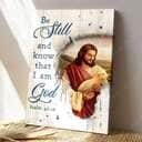 Christian Psalm 46:10 Be Still and Know That I Am God Jesus Carries Lamb Canvas Print