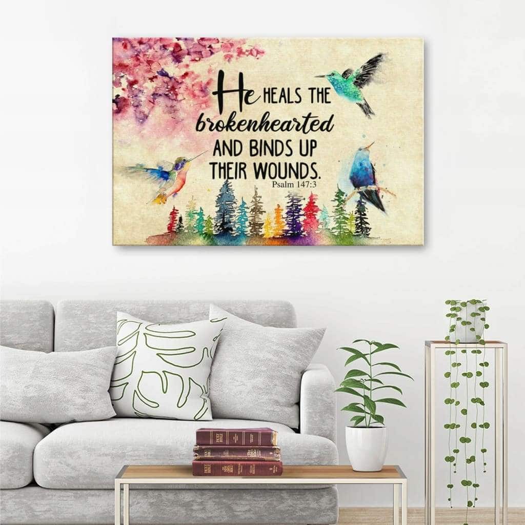 Christian Canvas Wall Art He Heals The Brokenhearted Psalm 147:3 Bible Verse Christian Canvas Wall Art He Heals The Brokenhearted Psalm 147:3 Bible Verse