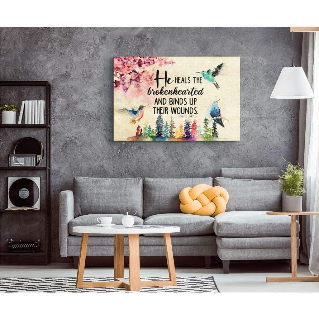Christian Canvas Wall Art He Heals The Brokenhearted Psalm 147:3 Bible Verse Christian Canvas Wall Art He Heals The Brokenhearted Psalm 147:3 Bible Verse