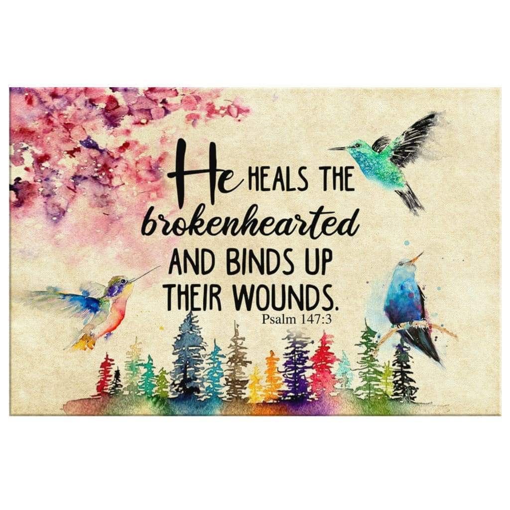 Christian Canvas Wall Art He Heals The Brokenhearted Psalm 147:3 Bible Verse Christian Canvas Wall Art He Heals The Brokenhearted Psalm 147:3 Bible Verse
