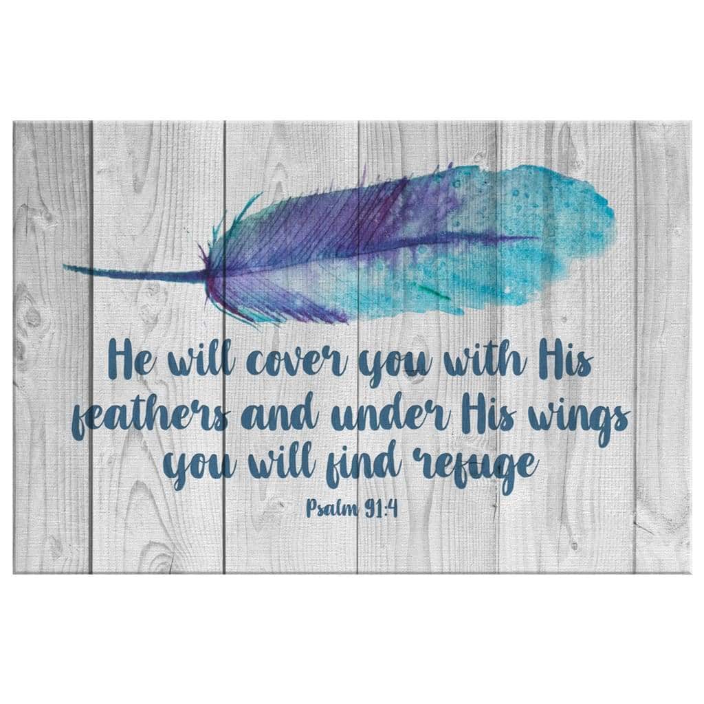 Christian Canvas Wall Art He Will Cover You With His Feathers Psalm 91:4 Bible Verse Christian Canvas Wall Art He Will Cover You With His Feathers Psalm 91:4 Bible Verse