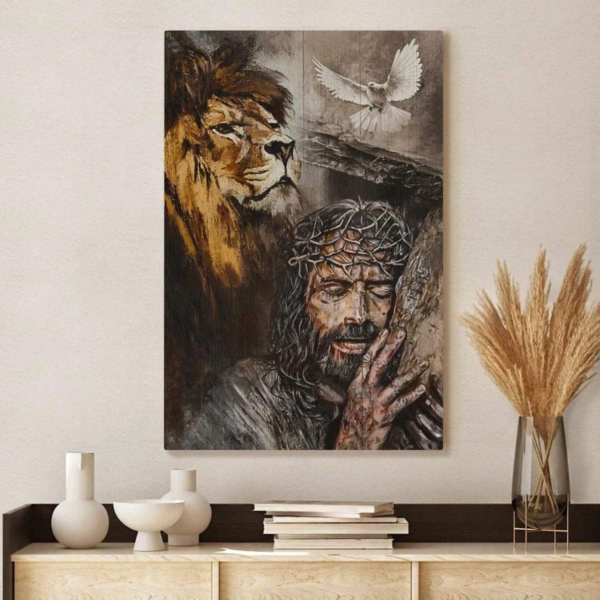 Christian Canvas Print Jesus On The Cross Water Color Lion Amazing Dove Christian Canvas Print Jesus On The Cross Water Color Lion Amazing Dove