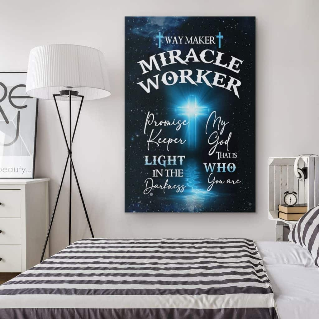 Christian Canvas Print Way Maker Miracle Worker Cross