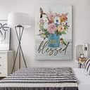 Christian Canvas Print Simply Blessed Hummingbird Flower