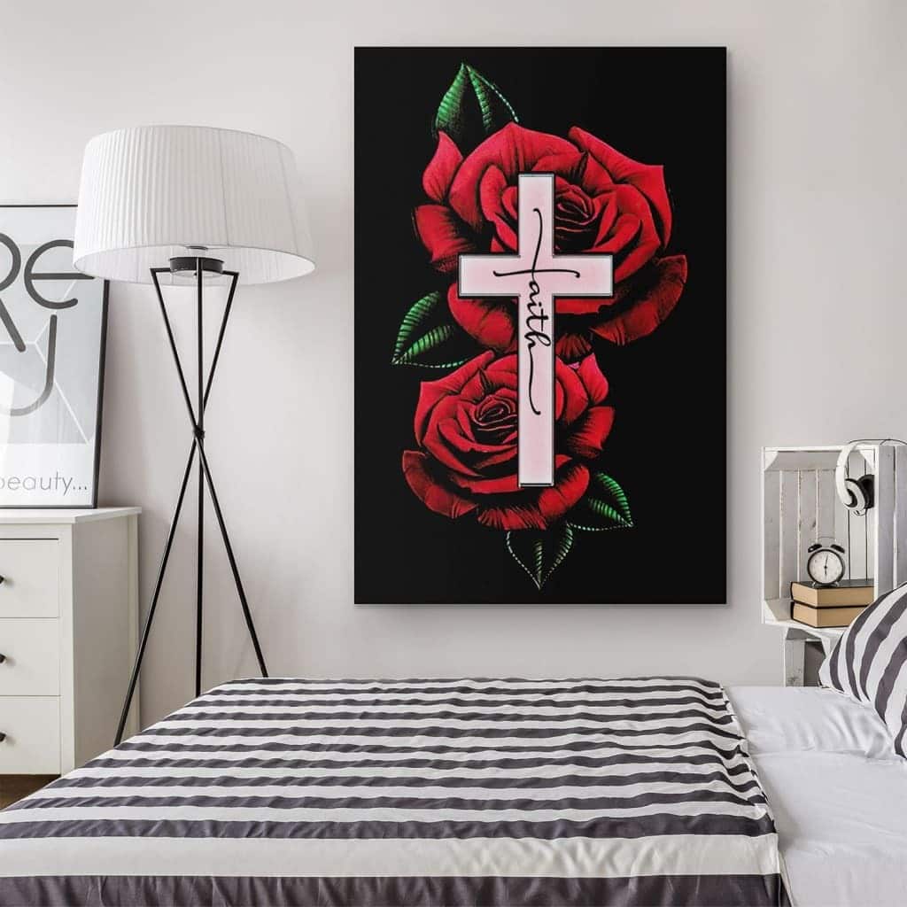 Christian Canvas Print Rose Faith Cross Christian Canvas Print Rose Faith Cross