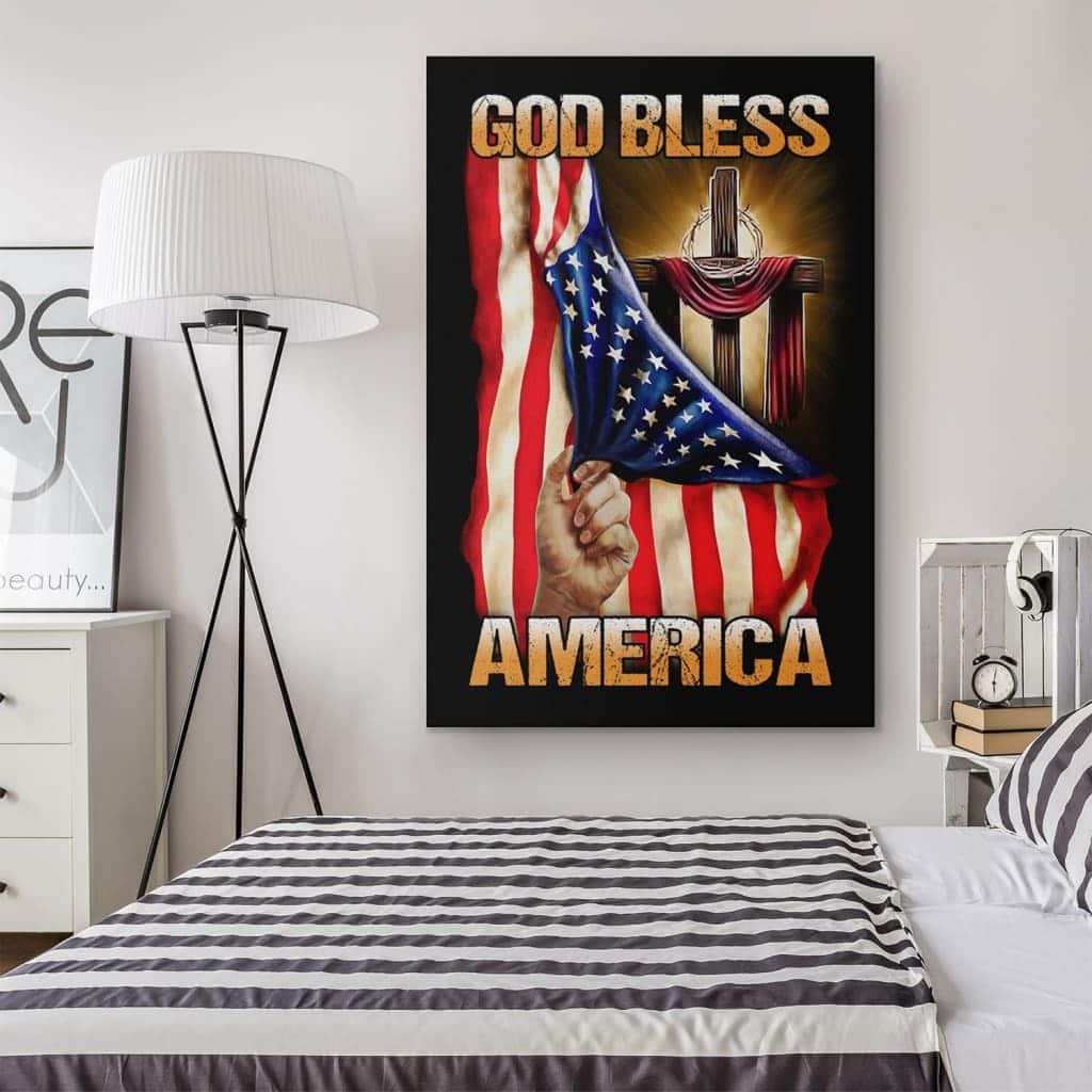 Christian Canvas Print Cross God Bless America Christian Canvas Print Cross God Bless America