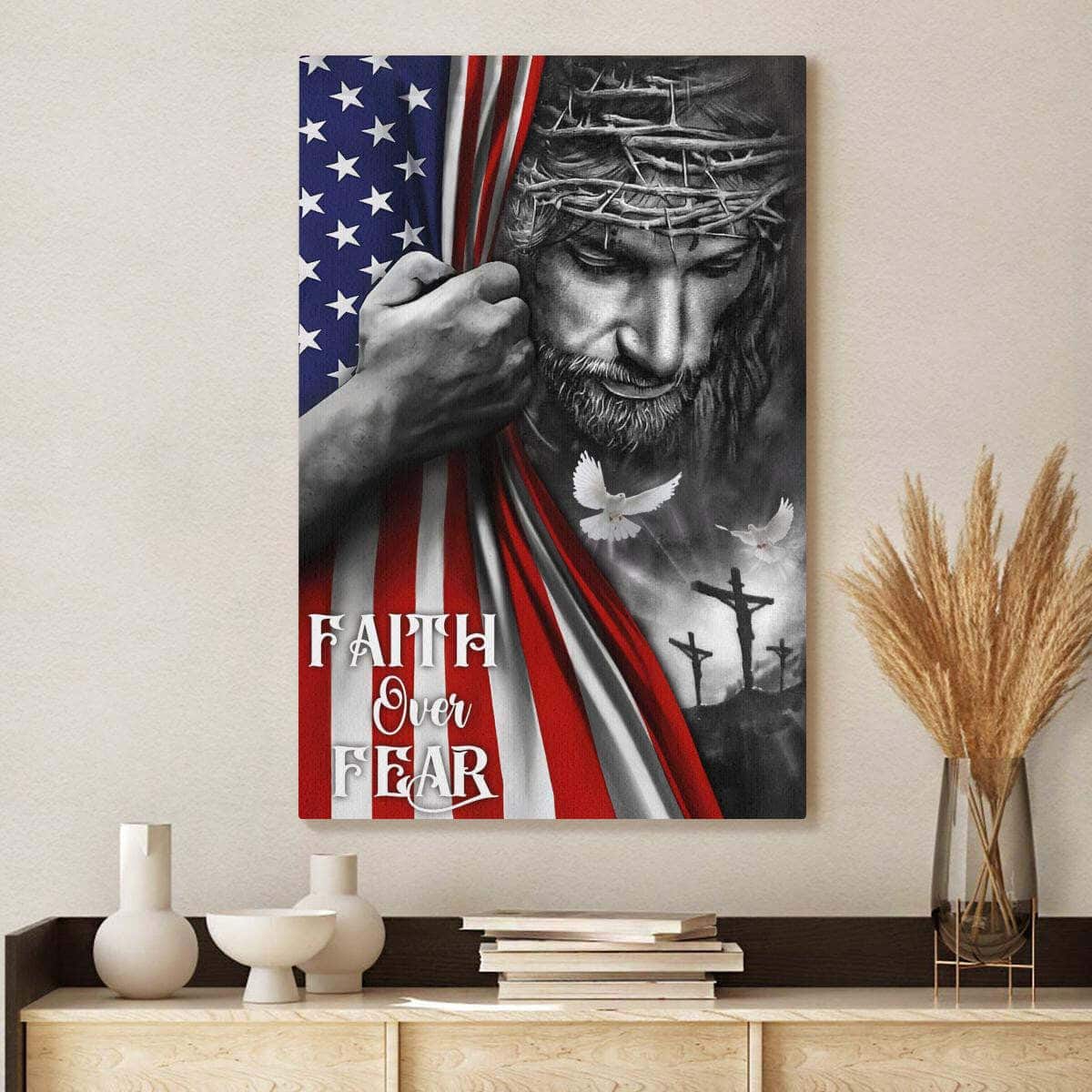 Christian Jesus Canvas Print Cross Faith Over Fear Christian Jesus Canvas Print Cross Faith Over Fear