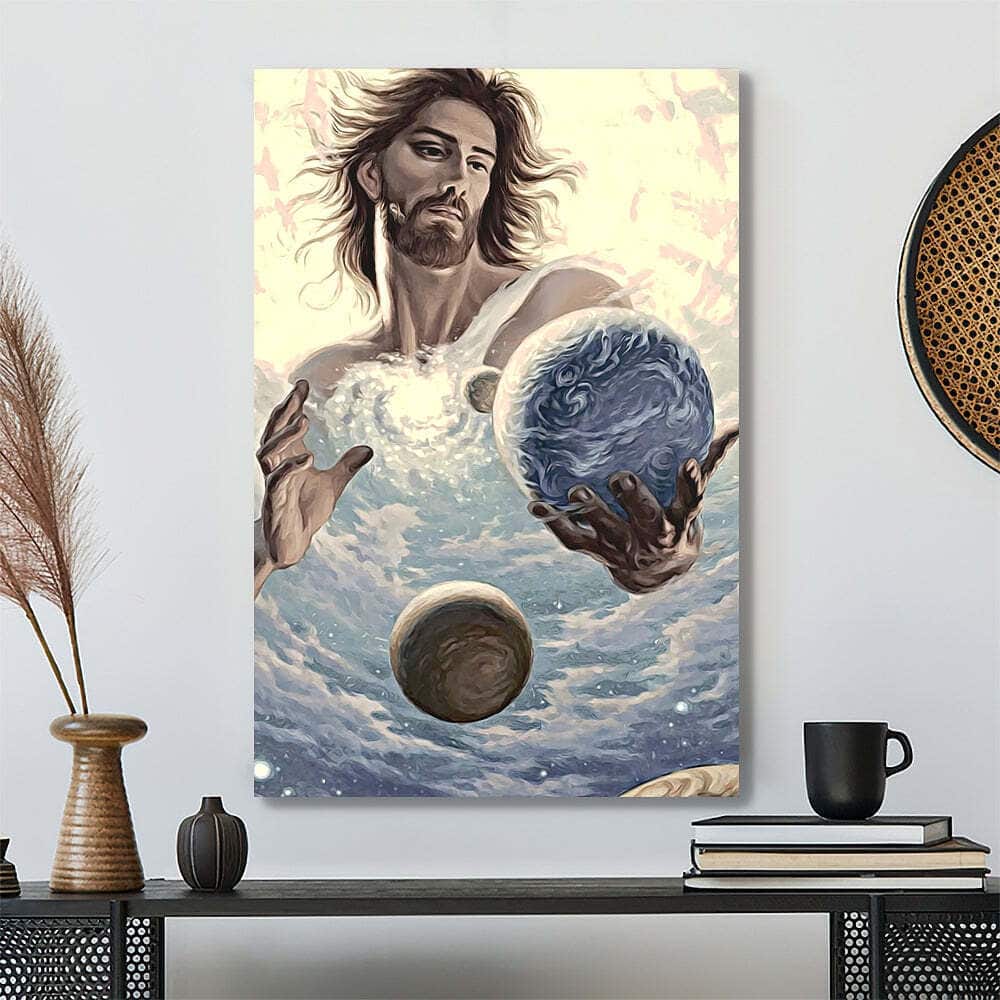 Christian Canvas Print The Hands Of Him Holding The Planet Earth