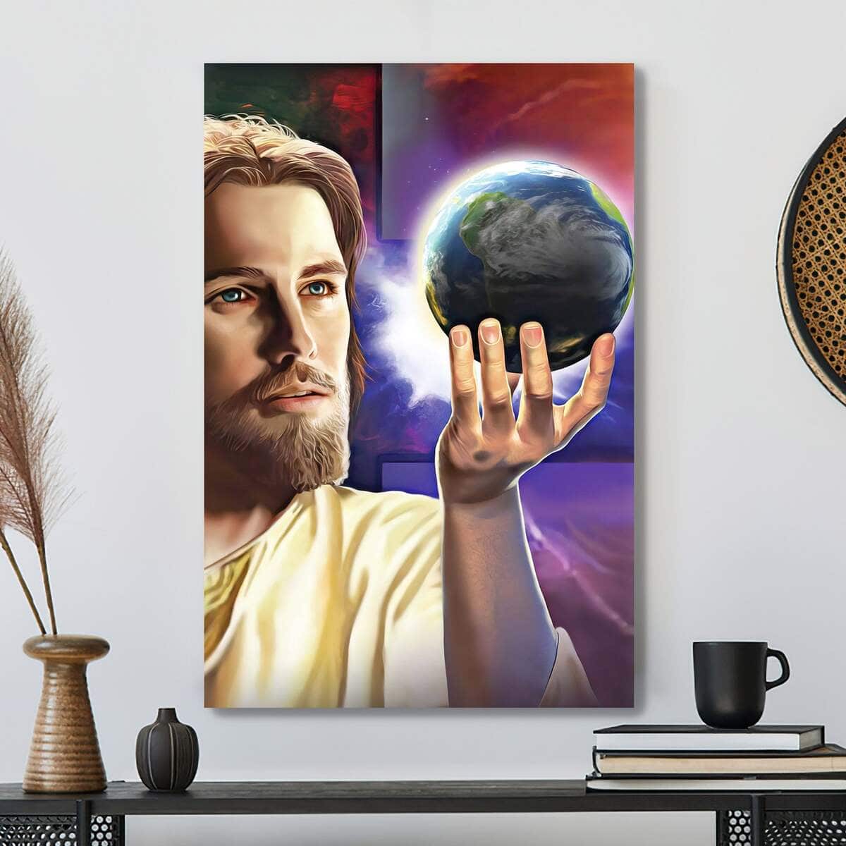 Christian Canvas Print Jesus Holding The Earth In His Hand