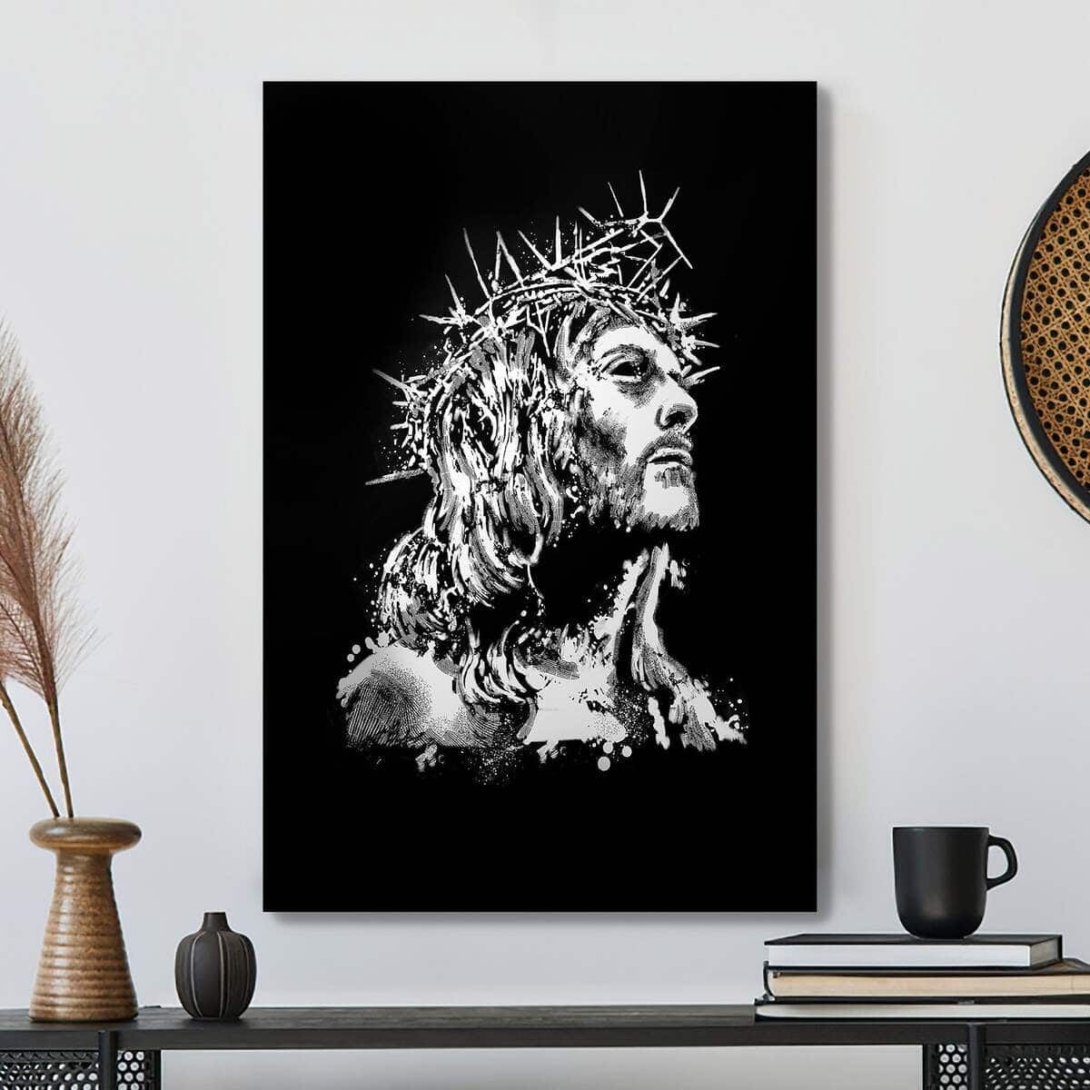 Christian Jesus Canvas Print Black And White Crown
