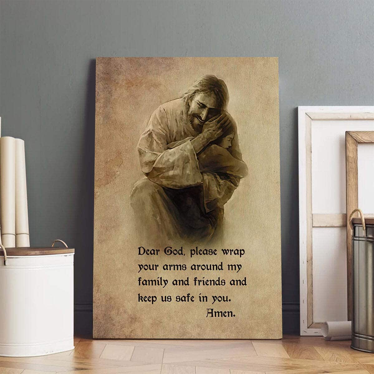 Christian Canvas Print Jesus Hugging A Child And Prayer Quote