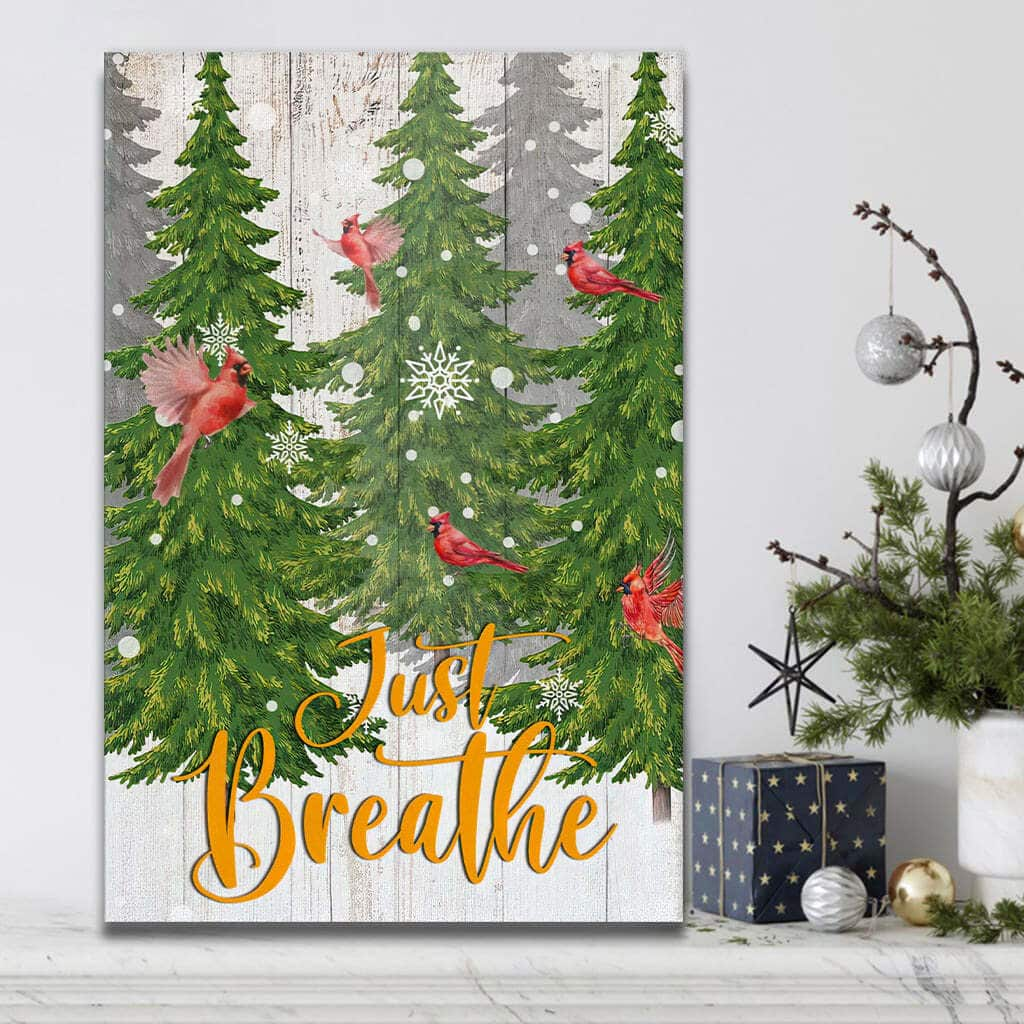 Christian Just Breathe Canvas Print Cardinal Bird Christmas