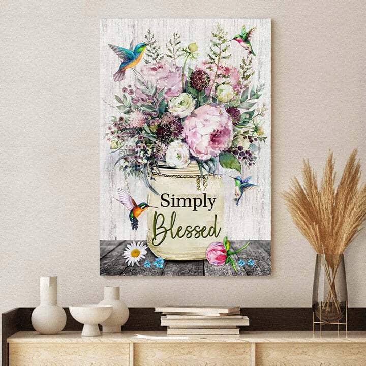 Christian Simply Blessed Canvas Print Hummingbird Flowers Christian Simply Blessed Canvas Print Hummingbird Flowers