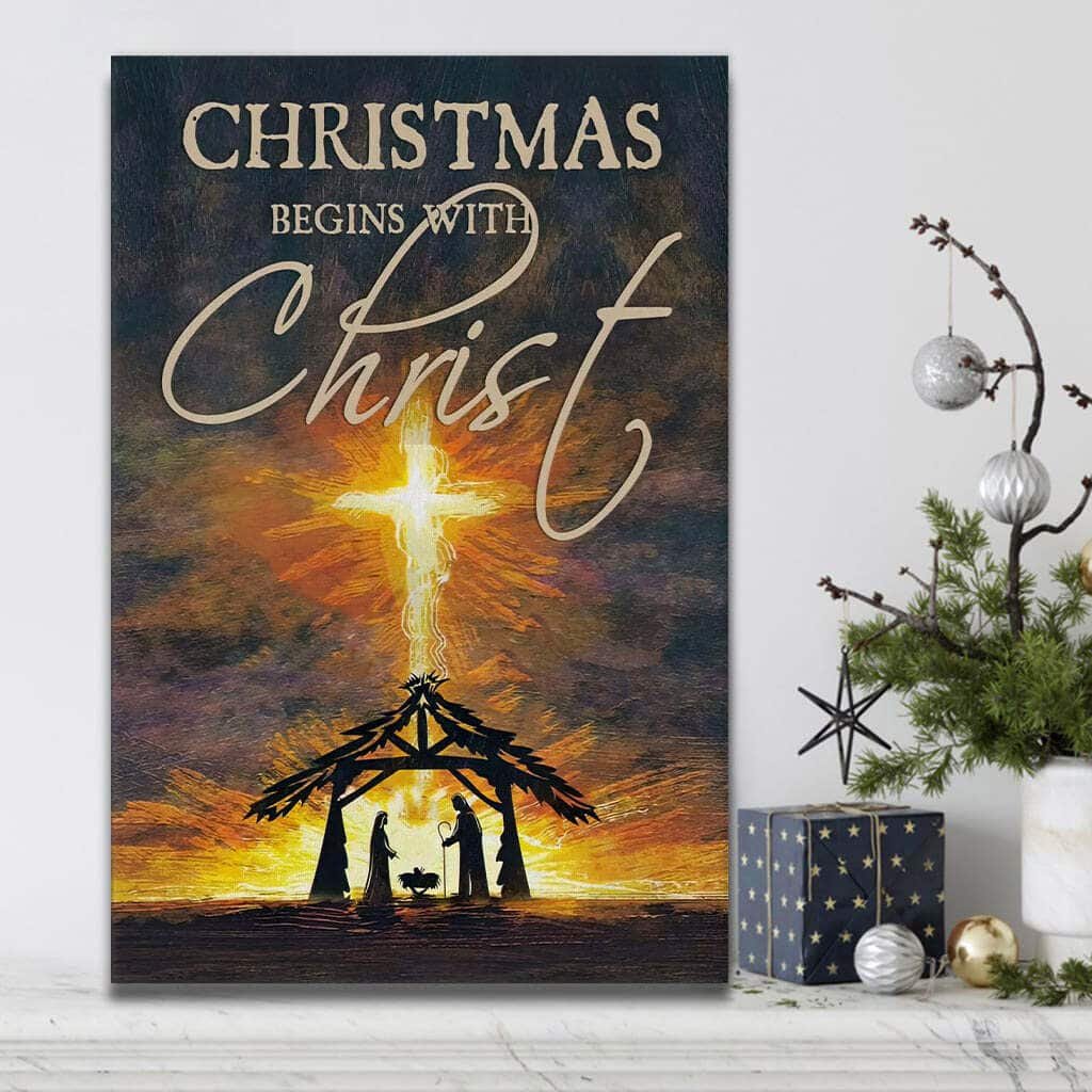 Cross Christmas Begins With Christ Christian Canvas Print