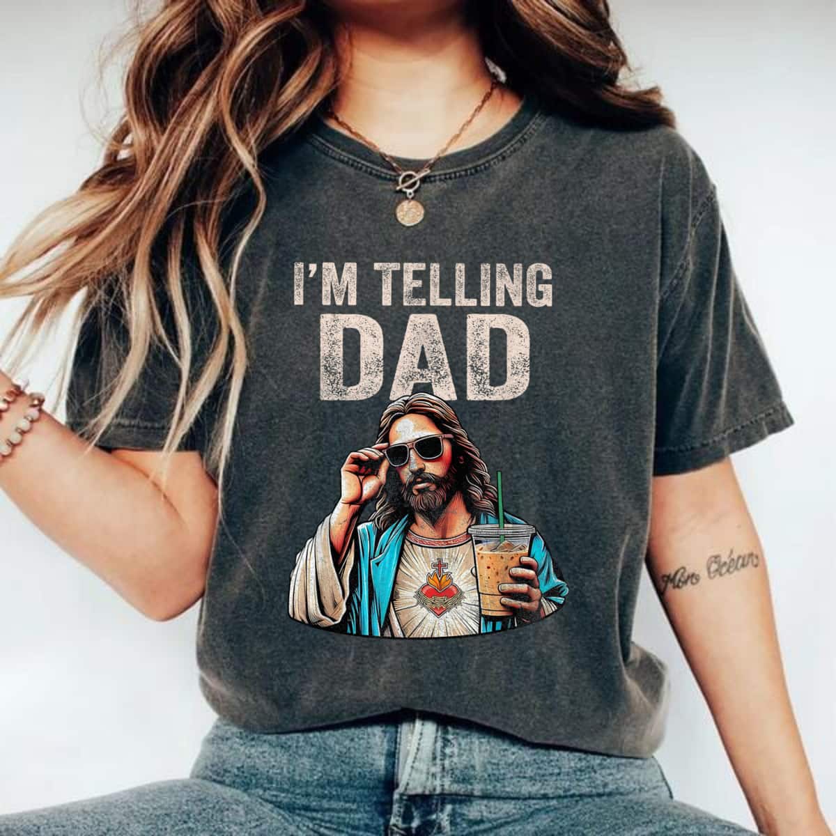 I'm Telling Dad Jesus Sunglasses Funny Christian Fathers Day T-Shirt I'm Telling Dad Jesus Sunglasses Funny Christian Fathers Day T-Shirt