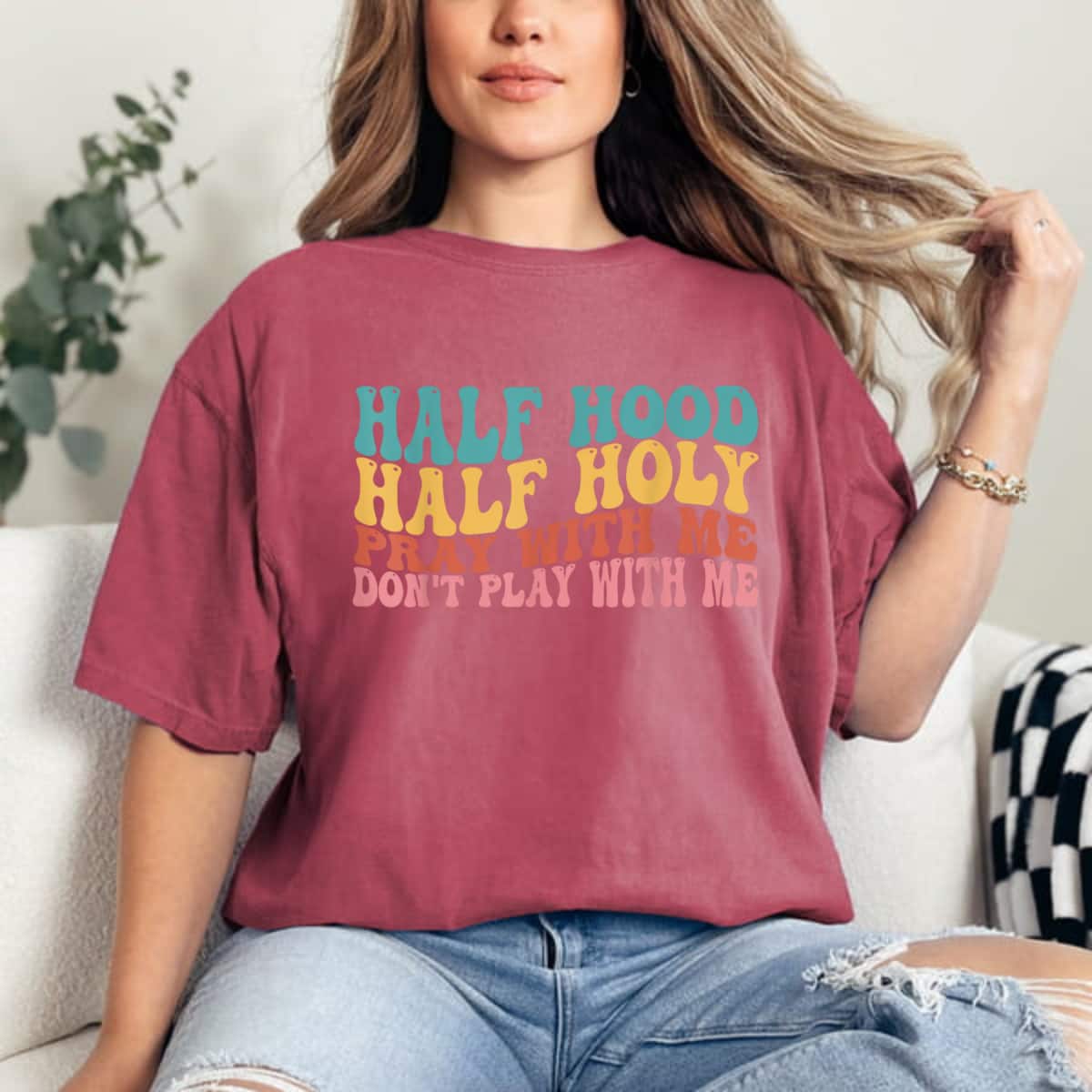 Half Hood Half Holy Groovy Retro Christian T-Shirt Half Hood Half Holy Groovy Retro Christian T-Shirt