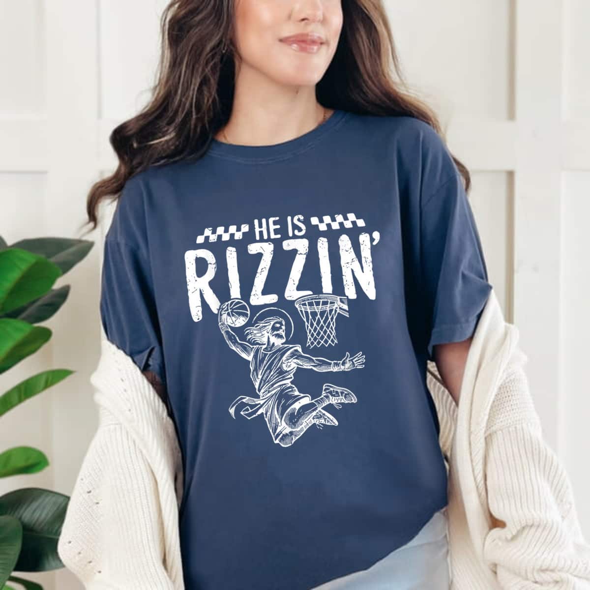 He Is Rizzin Basketball Jesus Retro Easter Christian T-Shirt He Is Rizzin Basketball Jesus Retro Easter Christian T-Shirt