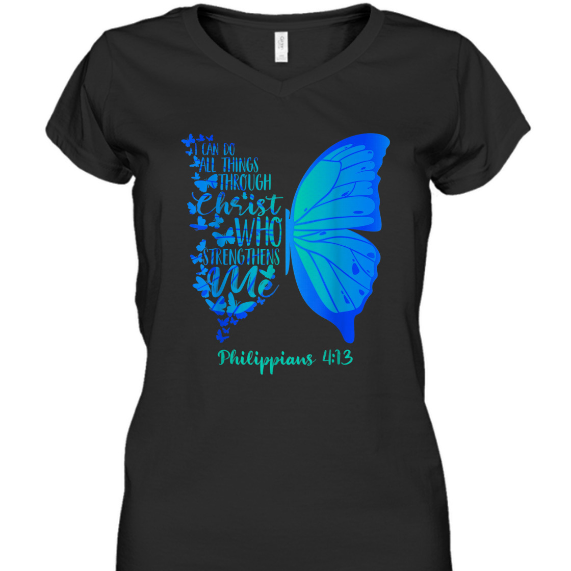 Can Do All Things Through Christ Bible Verse T-Shirt Philippians 4:13 With Butterfly Can Do All Things Through Christ Bible Verse T-Shirt Philippians 4:13 With Butterfly