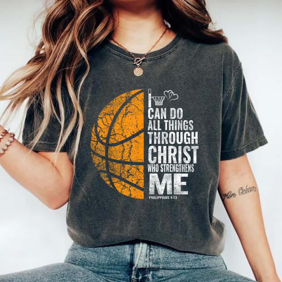 Basketball I Can Do All Things Through Christ Religious Faith Gift T-Shirt
