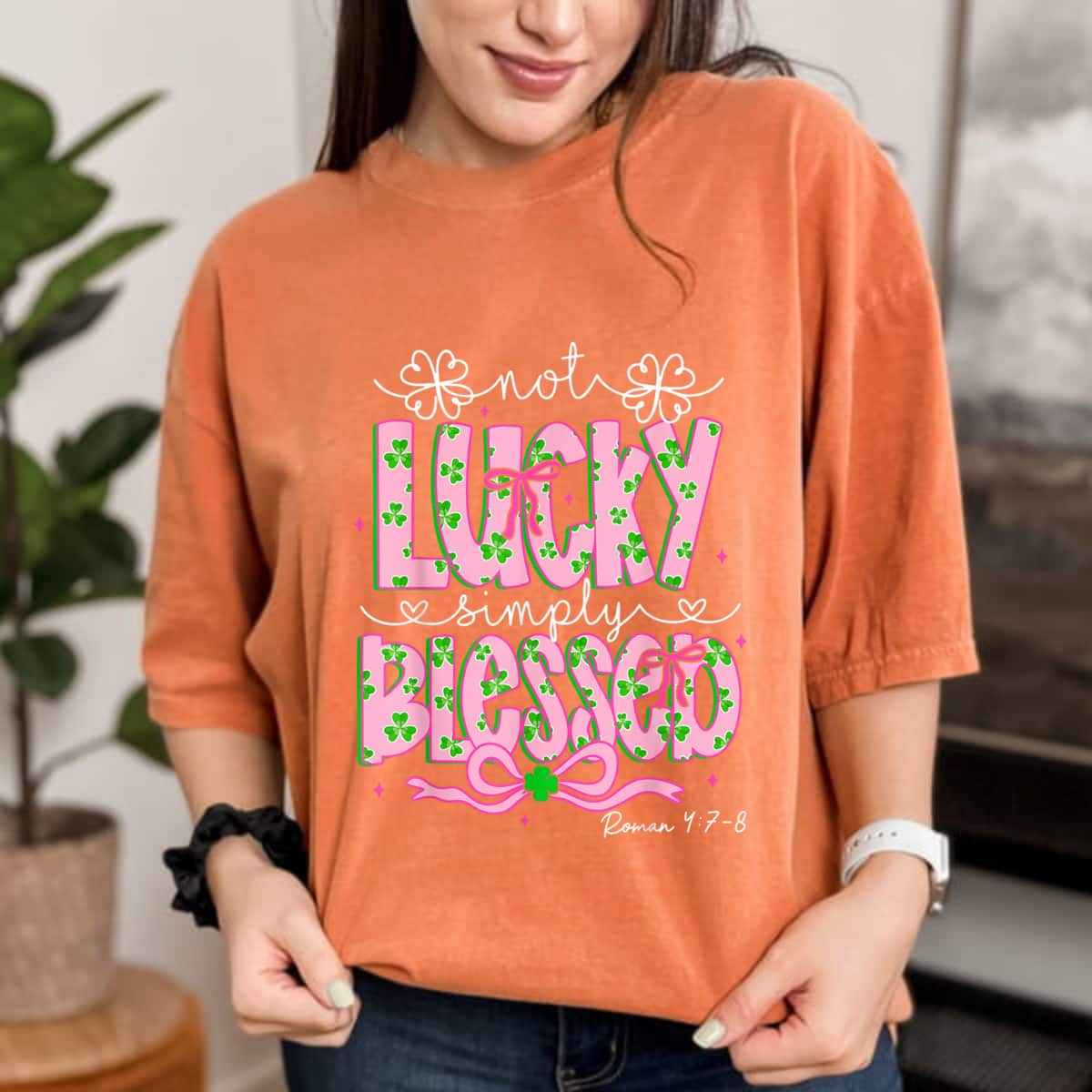 Not Lucky Simply Blessed Christian Shamrock St Patricks Day Religious Gift T-Shirt