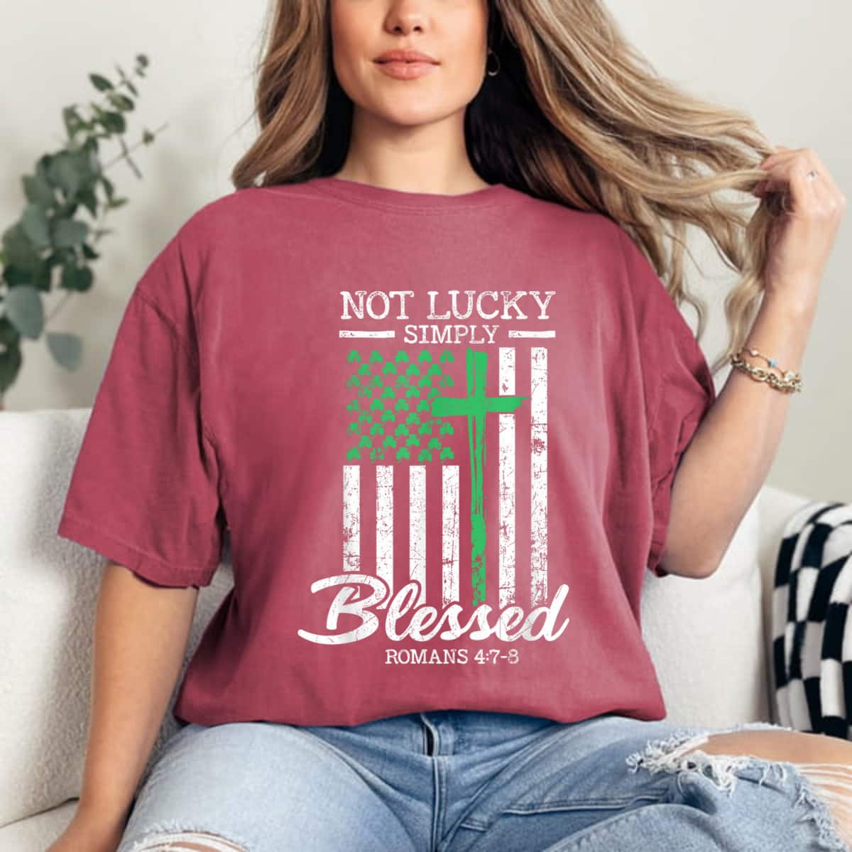 Not Lucky Simply-Blessed St Patricks Day Christian Religious T-Shirt