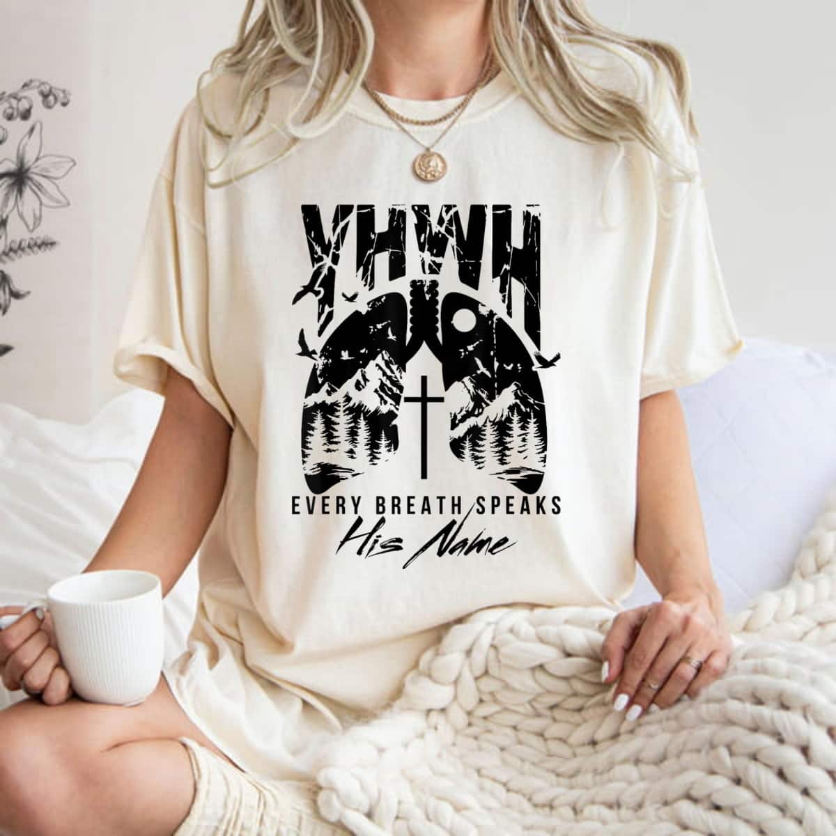 Floral Lung Christian Our Very Breath Speaks His Name YHWH T-Shirt